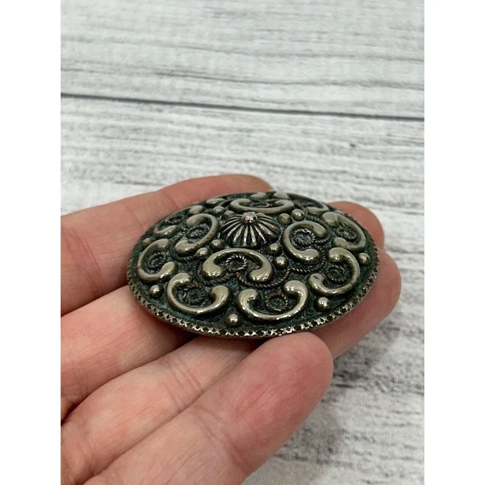 Vintage Itay 925 Sterling Silver Ornate Scrollwork Sunburst Round Brooch Pin‎